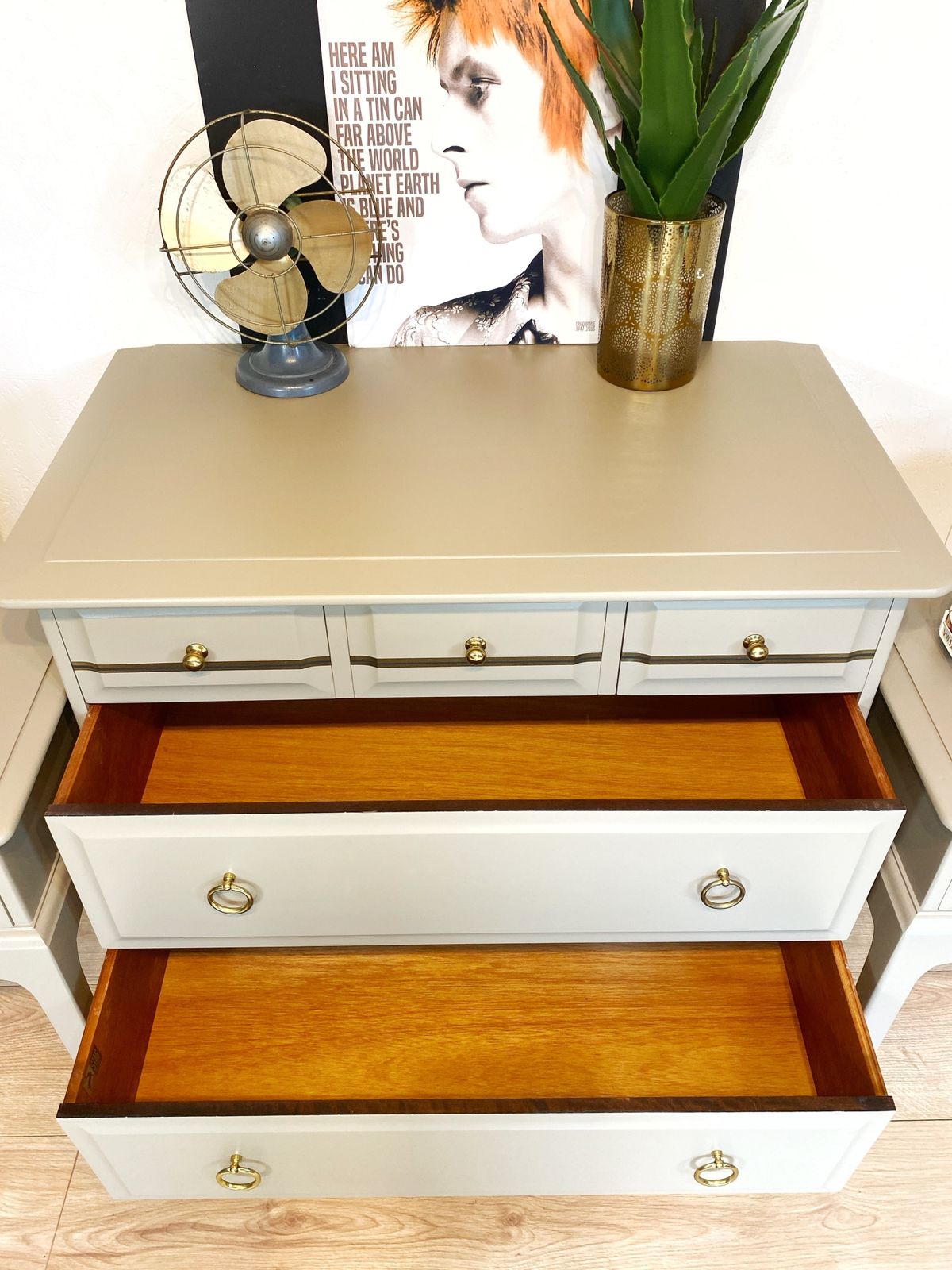 photo furniture Bedroom Set, Chest Of Drawers And Pair Of Bedside Tables, 1970 Stag
