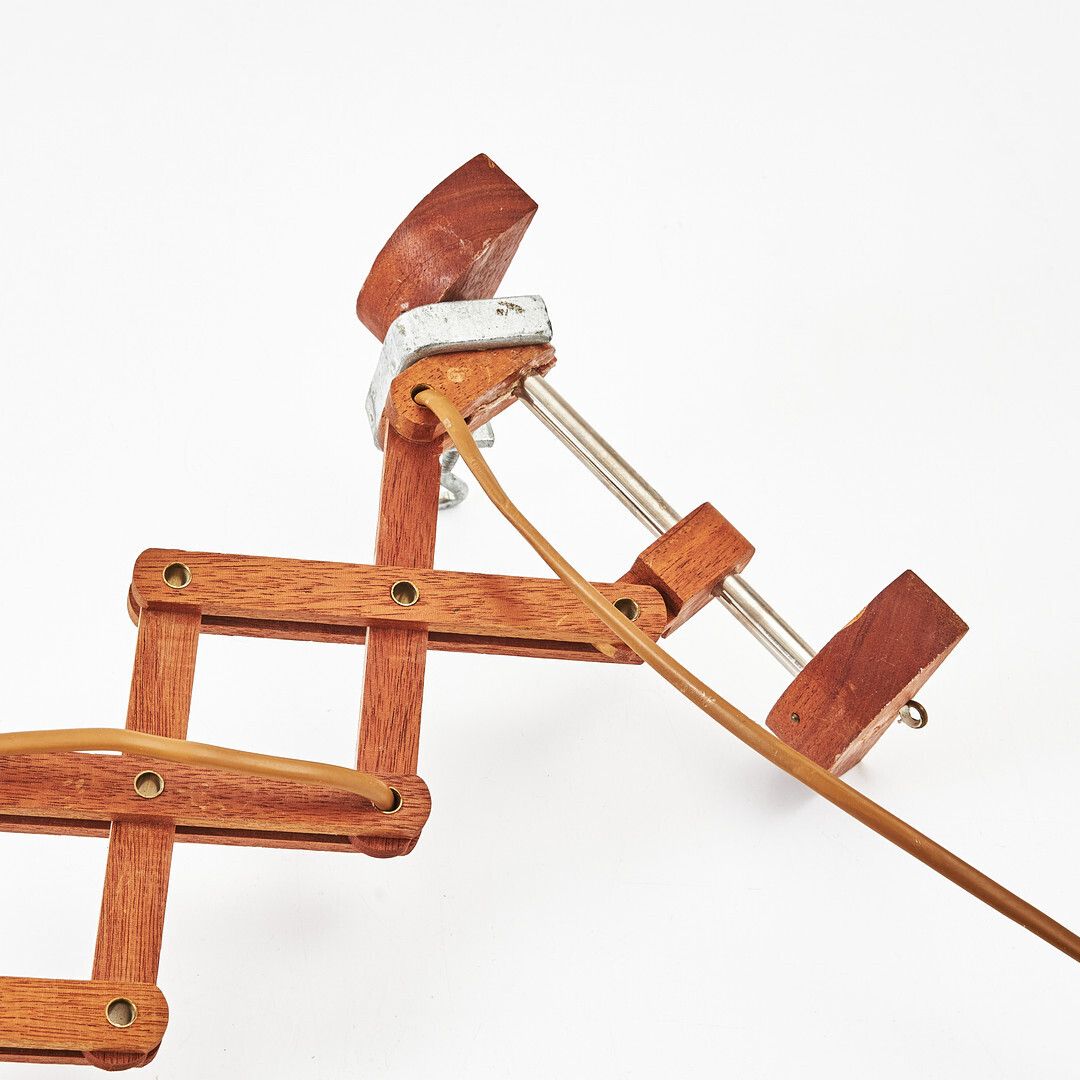 Mid‑Century Copper & Teak Adjustable Wall Lamp, 1950s/60s photo furniture