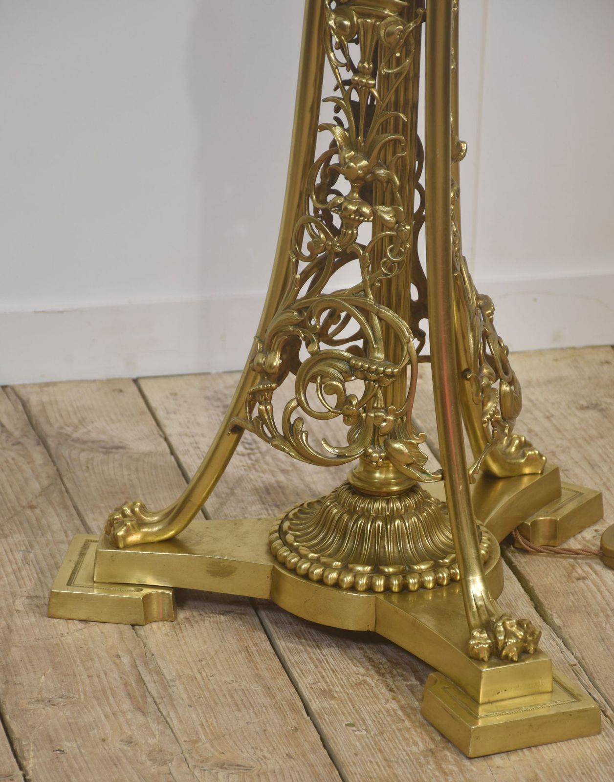 Ornate Brass Floor Lamp With Floral Openwork Base Marble Portrait Bust Of A Gentleman photo vinterior