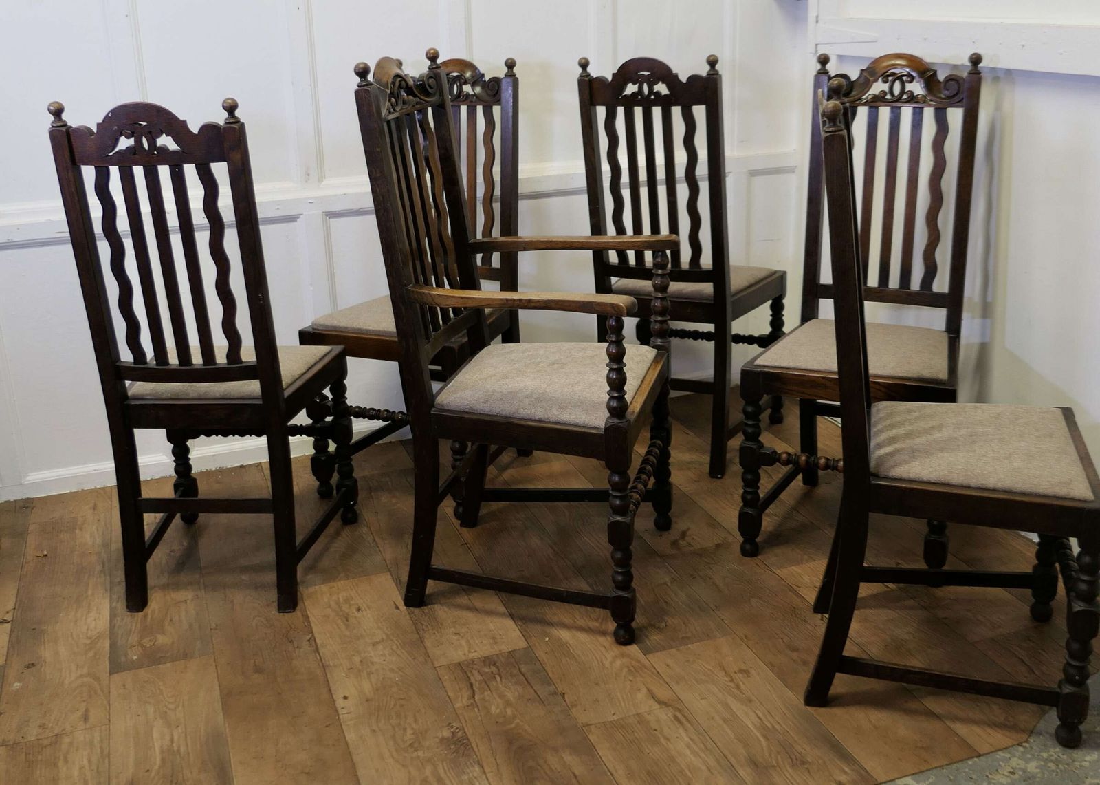 Set Of 6 19th Century Country House Oak Dining Chairs photo for sale