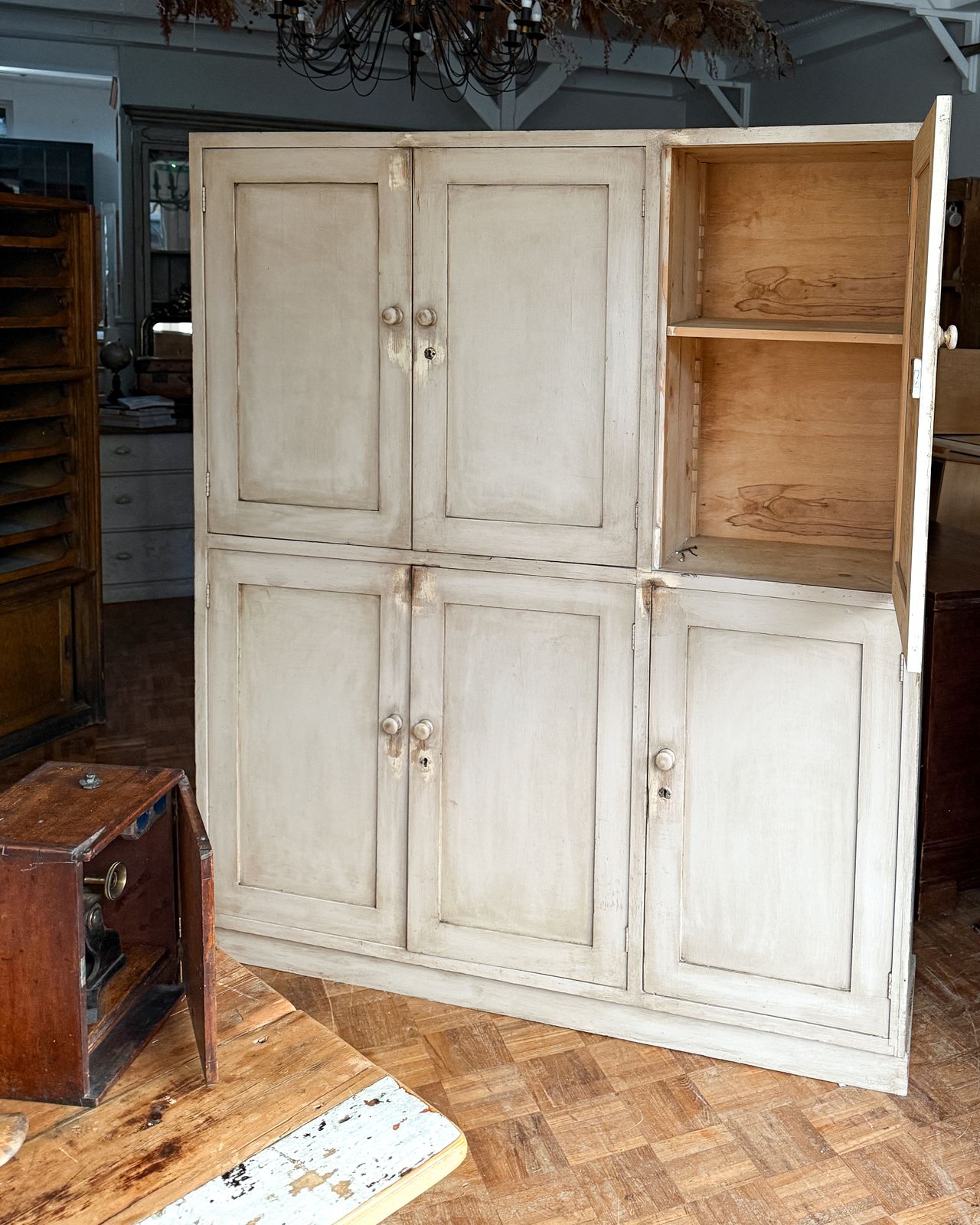 19th Century English Painted Pine Housekeepers Cupboard / Dresser / Larder photo for sale