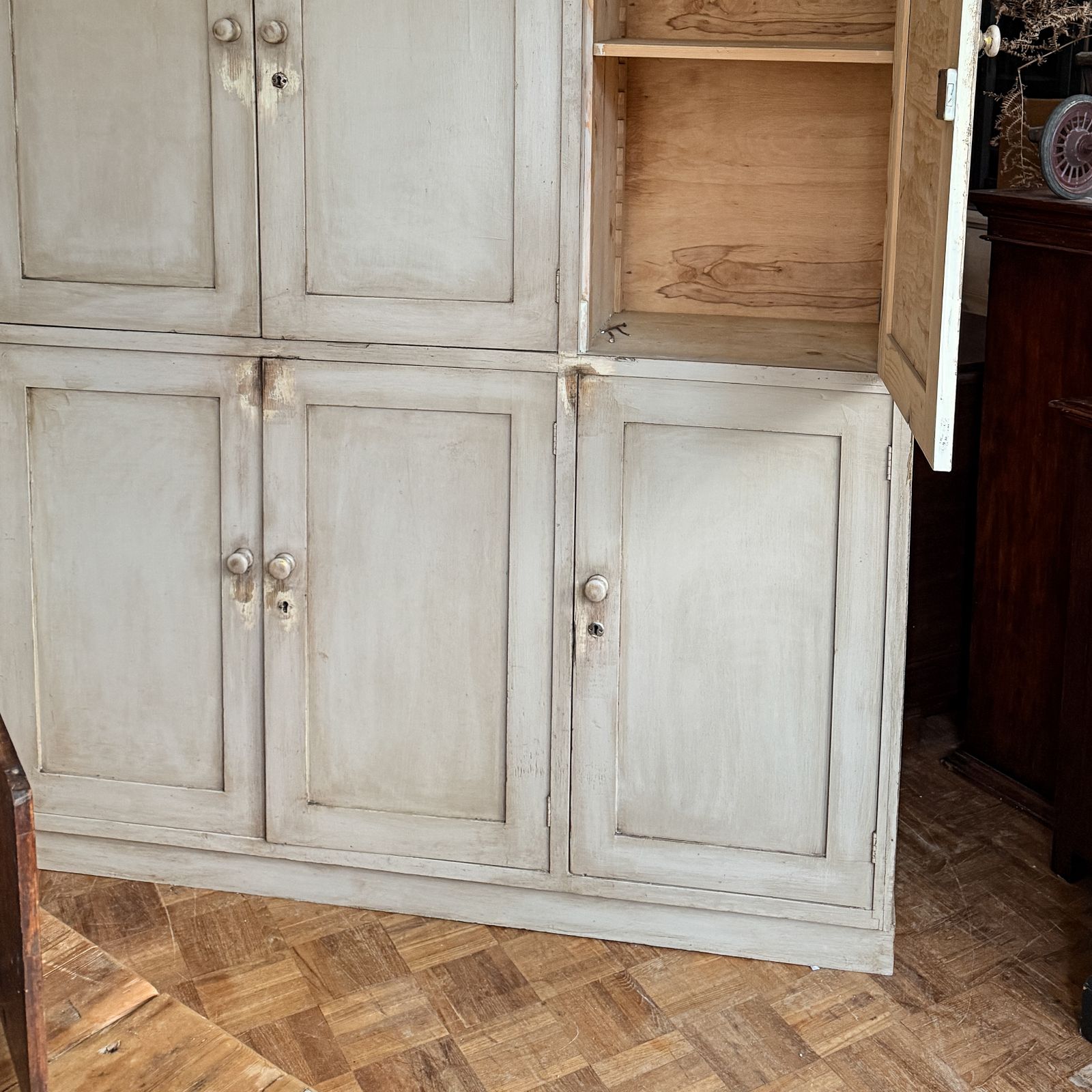2400.0 19th Century English Painted Pine Housekeepers Cupboard / Dresser / Larder photo