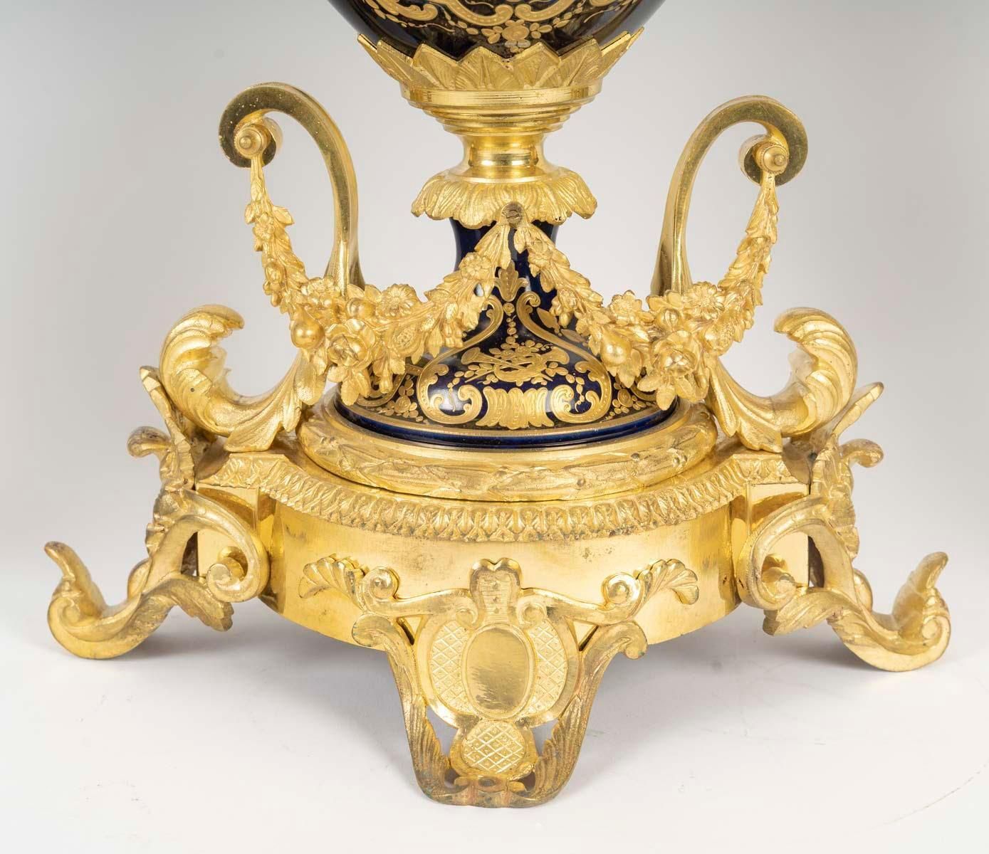Gilt Bronze And Sèvres Porcelain Mantel Clock Set, 19th Century, Napoleon III Period photo buy