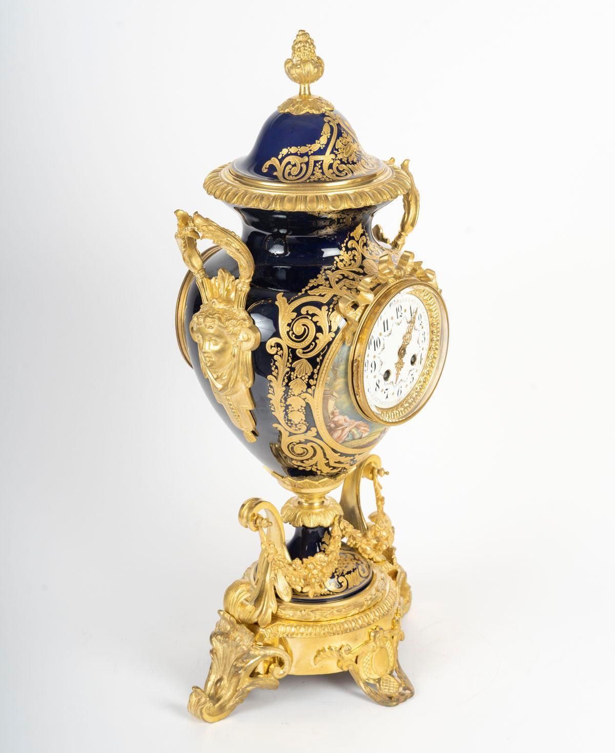 Home Decor Gilt Bronze And Sèvres Porcelain Mantel Clock Set, 19th Century, Napoleon III Period photo