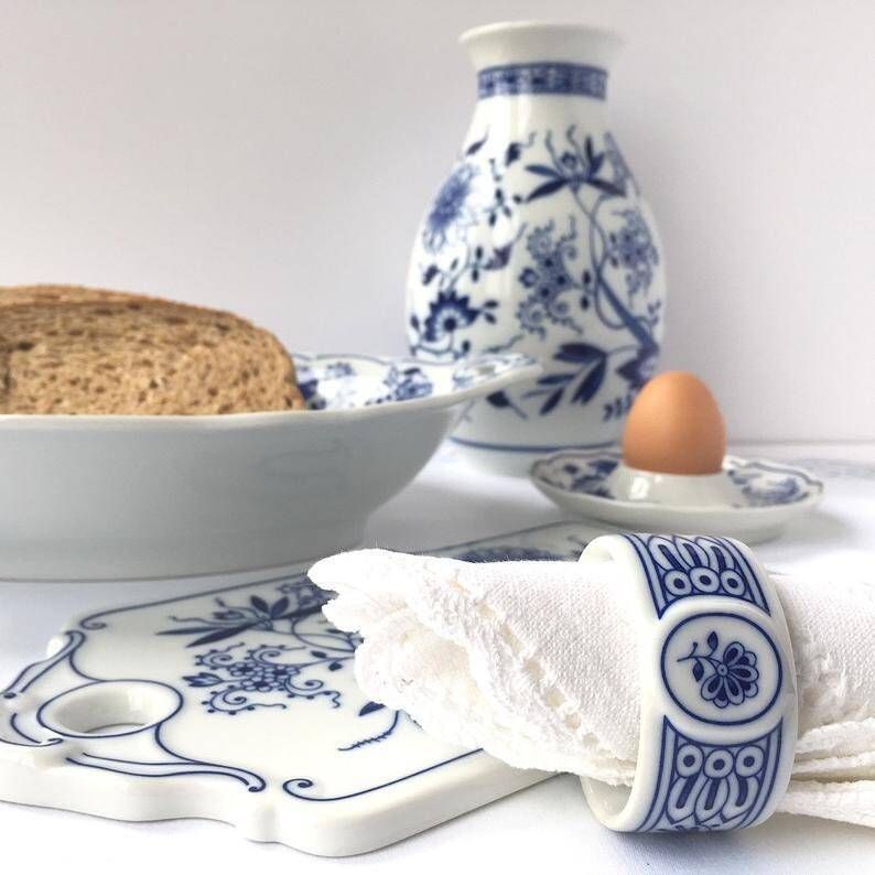 Blauw Uienpatroon Eierdopje | 6 Stuks | Vintage Hutschenreuther photo Woonaccessoires
