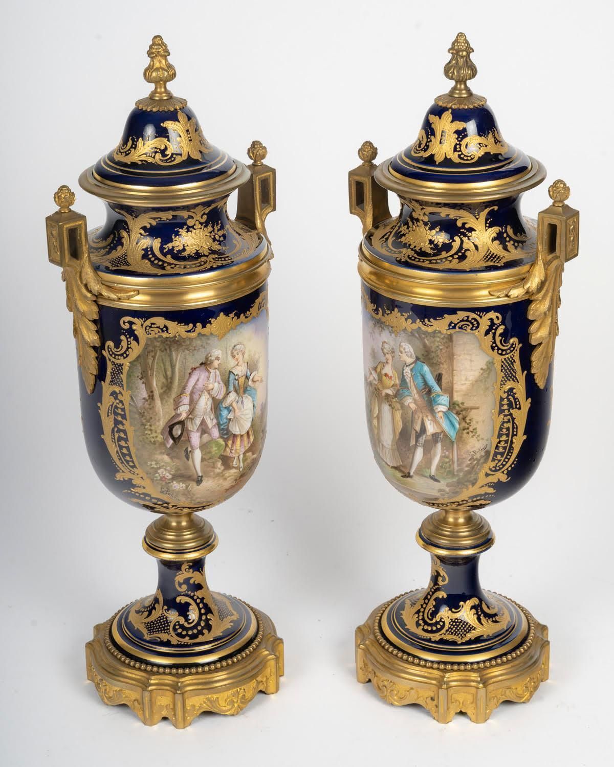 Pair Of Vases, Enameled And Gilt Porcelain, Gilt Bronze, The 19th Century. photo for sale