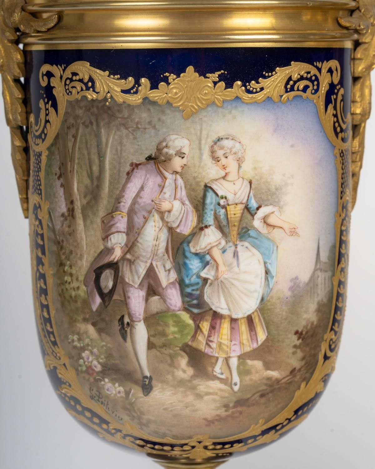 Pair Of Vases, Enameled And Gilt Porcelain, Gilt Bronze, The 19th Century. photo vintage