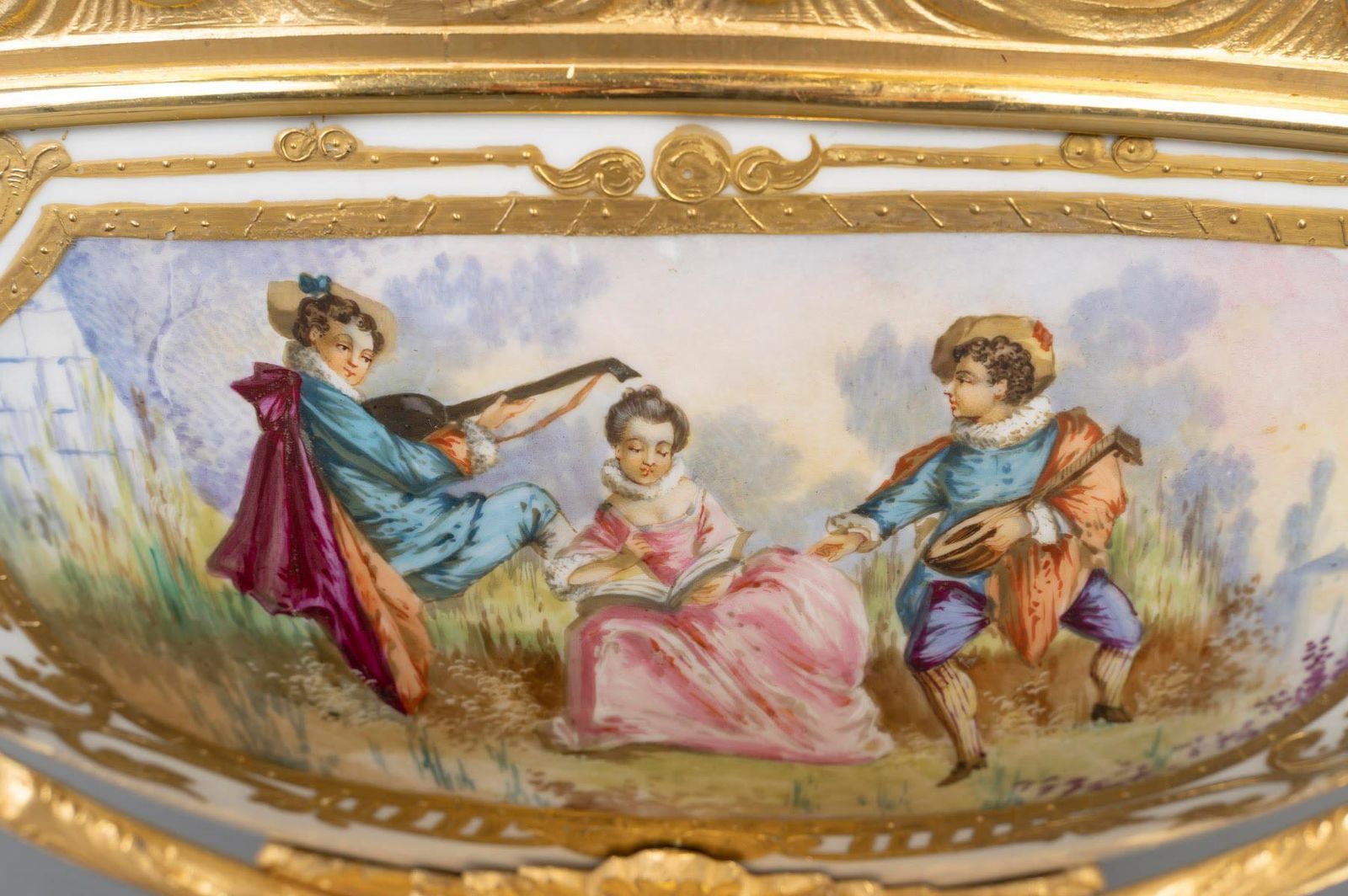 Painted Porcelain And Gilt Bronze Bowl   19th Century, Louis XV Style. photo for sale