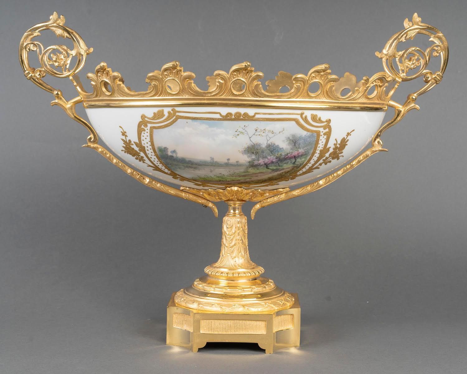 Painted Porcelain And Gilt Bronze Bowl   19th Century, Louis XV Style. photo vintage