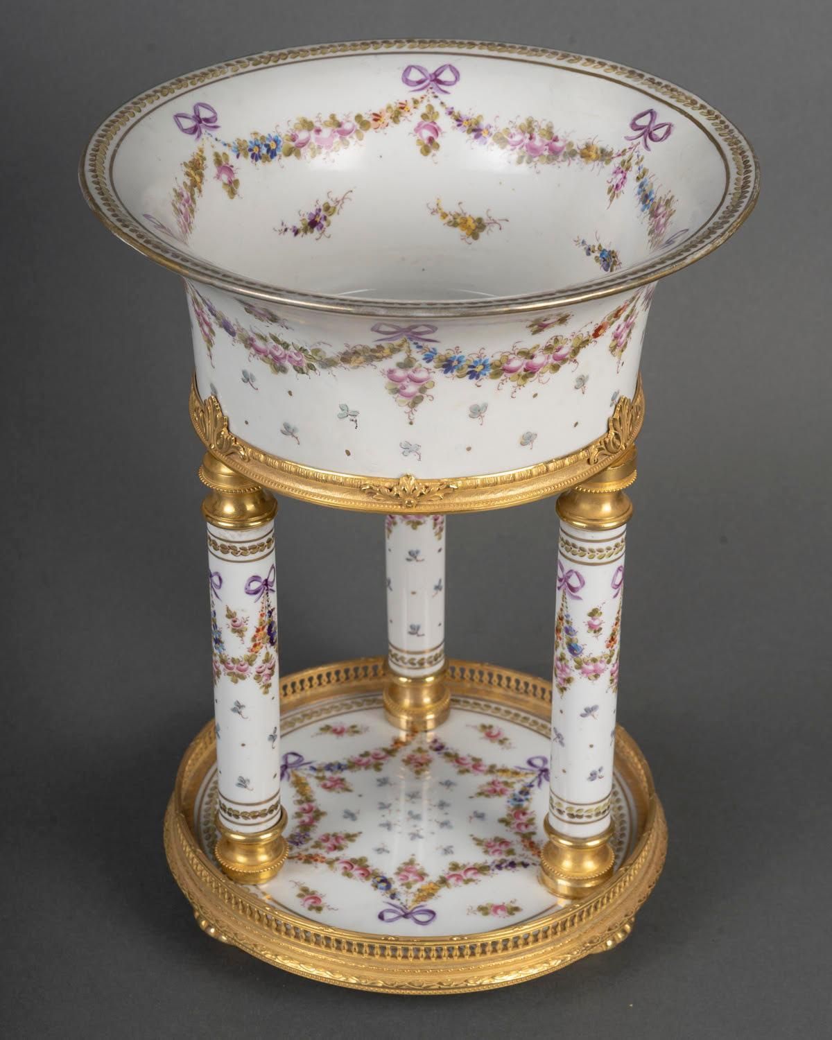 Painted Porcelain And Gilt Bronze Column Planter, Napoleon III Period. photo for sale