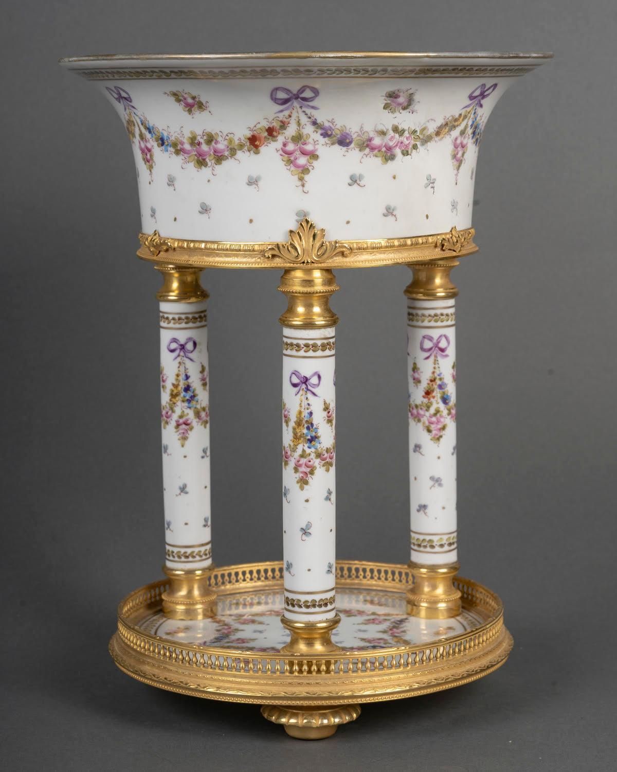 Painted Porcelain And Gilt Bronze Column Planter, Napoleon III Period. photo Garden Decor