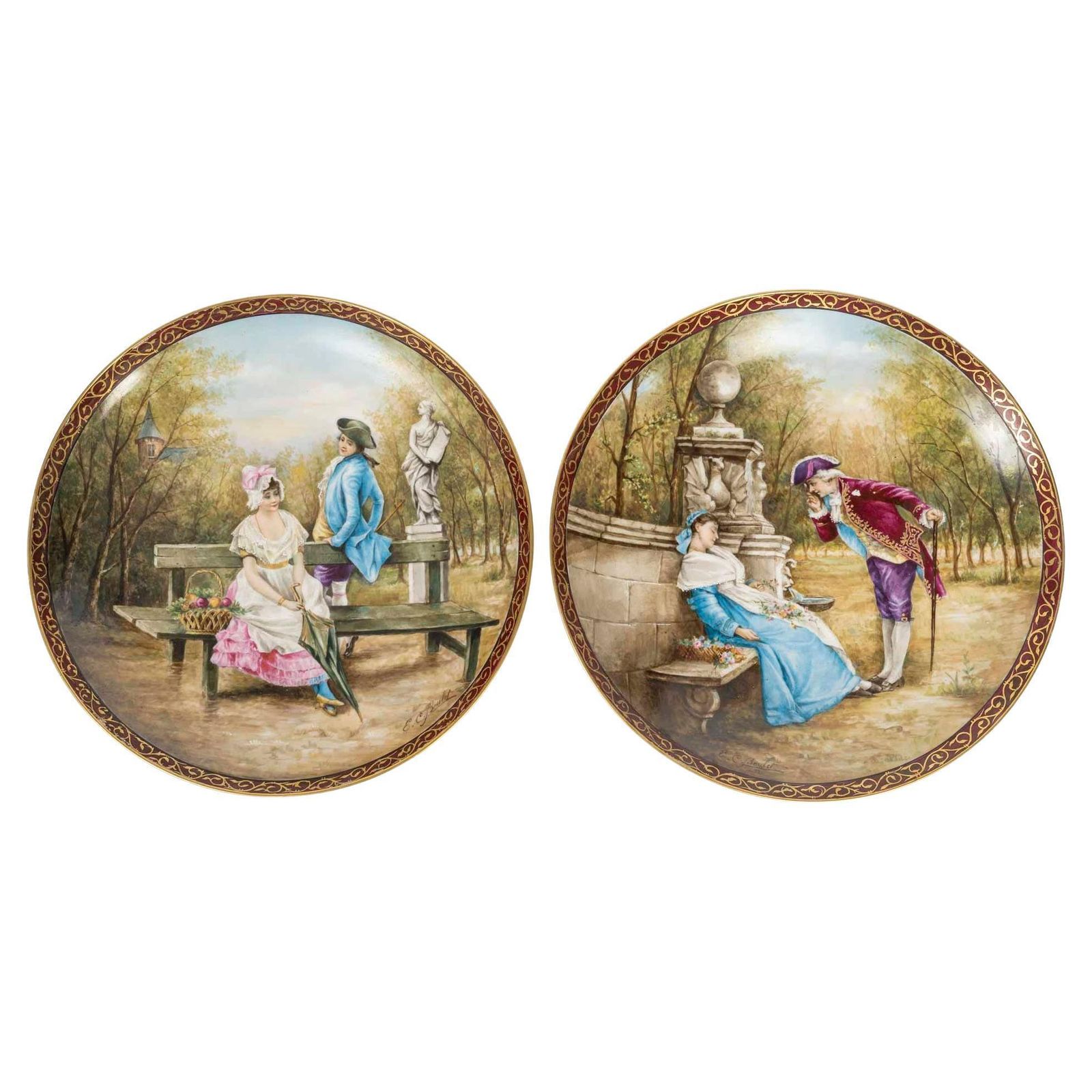Pair Of Large Decorative Dishes In Limoges Porcelain, 19th Century.