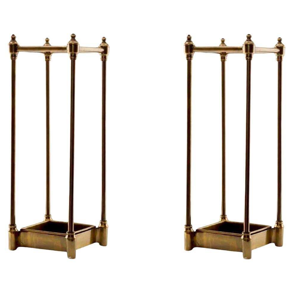 Pair Of Umbrella Stands, Antique Brass Finish, Drip Tray Included.