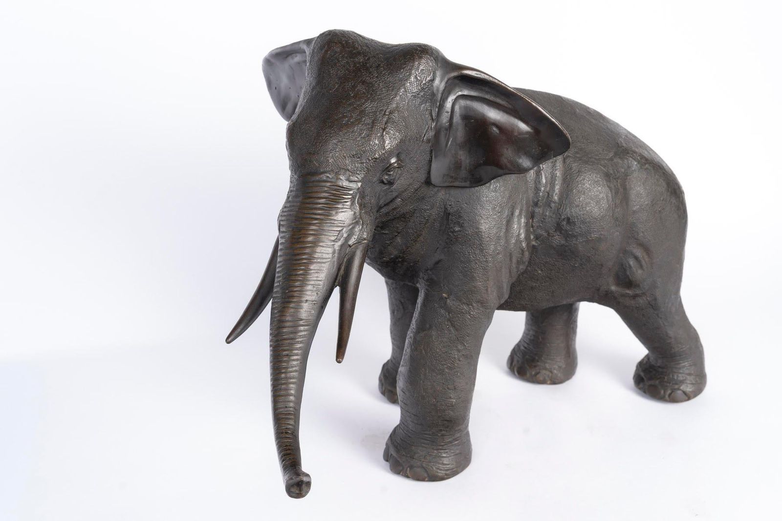 Elephant In Metal With Bronze Patina, 20th Century. photo for sale
