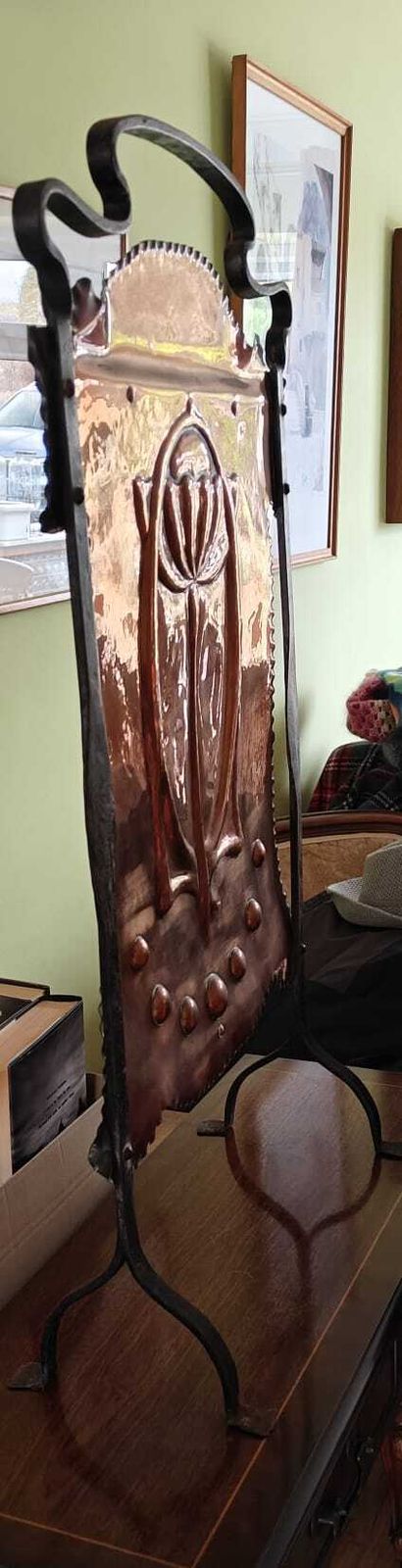 Arts And Crafts Copper And Wrought Fireguard And Copper And Brass Fire Dogs (Andirons) photo furniture
