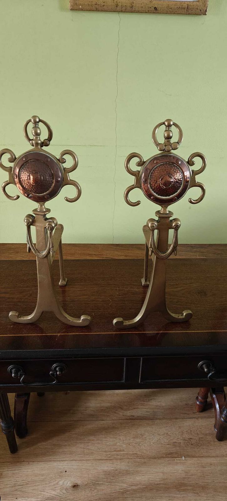 Arts And Crafts Copper And Wrought Fireguard And Copper And Brass Fire Dogs (Andirons) photo Home Fixtures