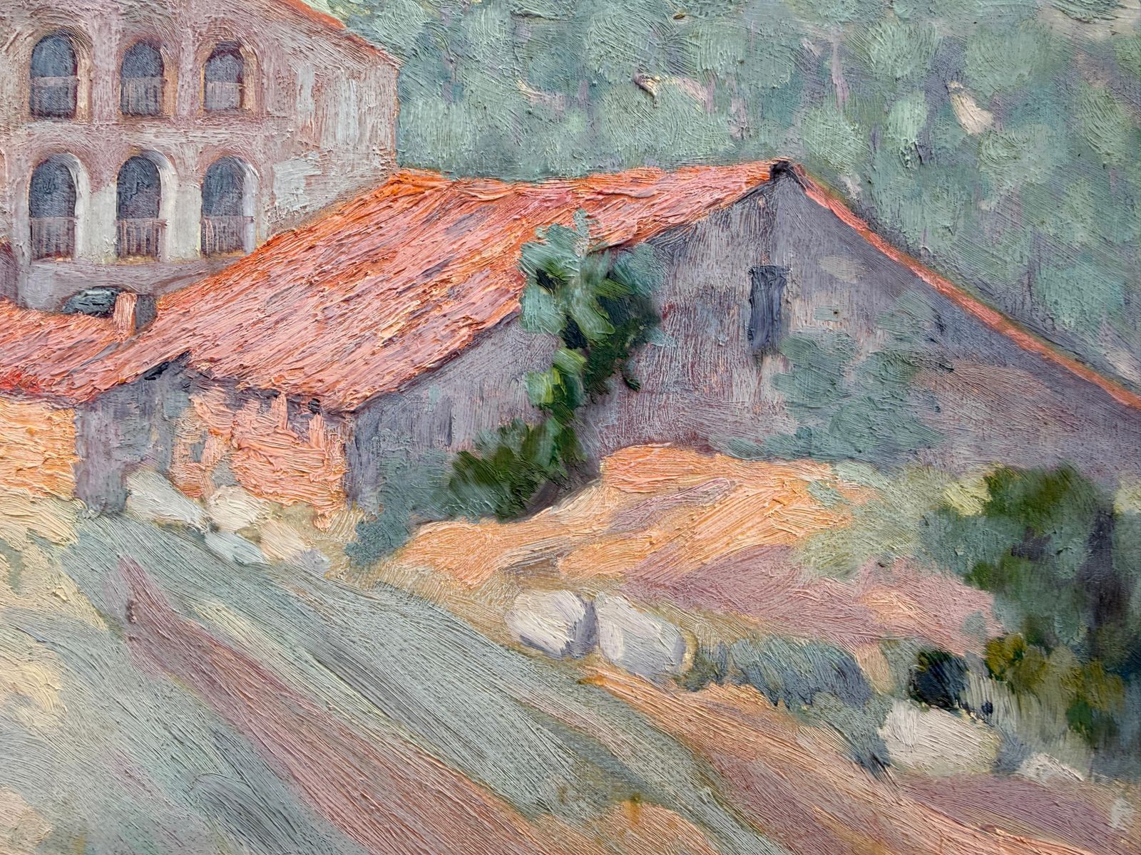 Josep Pelegrí Ferrer Spanish Landscape With Rural Architecture Oil Painting 1934 photo Art