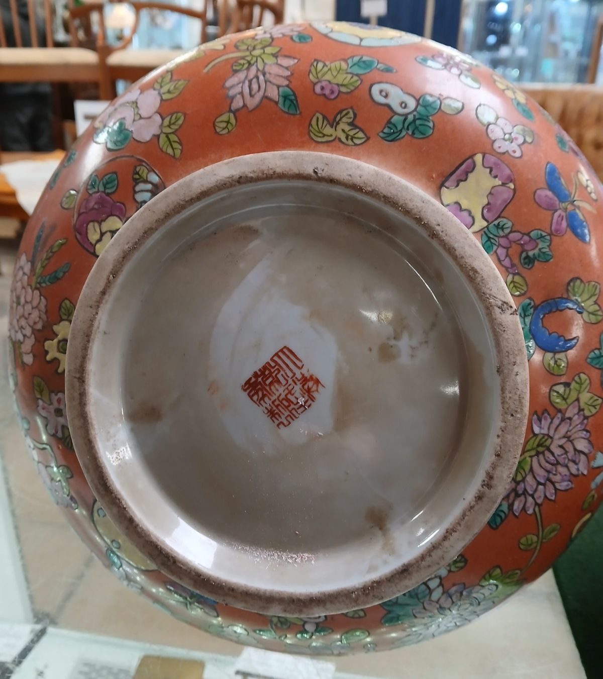 photo for sale Pair Of Large Early C20th  Chinese Hand Painted Porcelain Flask Shaped Vases