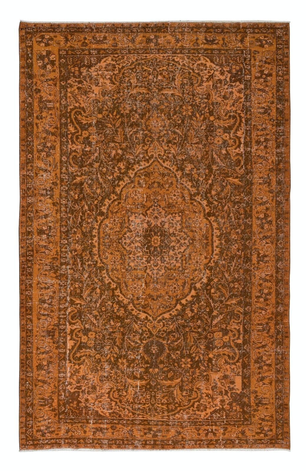 6.3x9.7 Ft Handmade Turkish Area Rug In Burnt Orange, Ideal For Modern Interiors