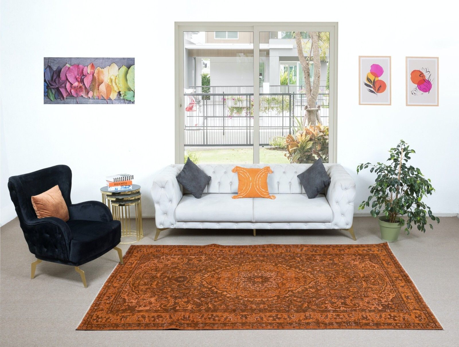 6.3x9.7 Ft Handmade Turkish Area Rug In Burnt Orange, Ideal For Modern Interiors photo furniture