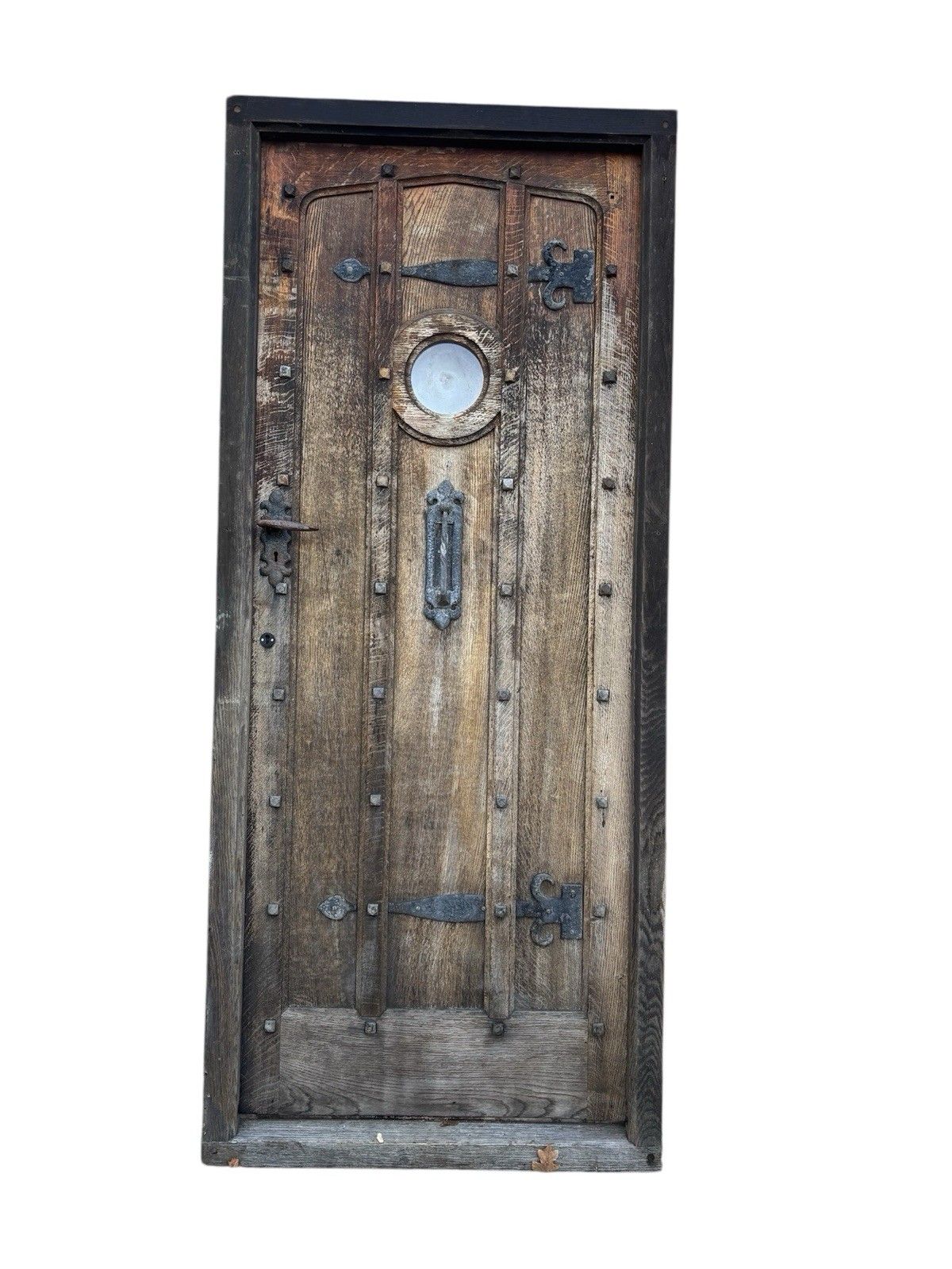 Antique Solid Oak Front Door +Frame Reclaimed Period Heavy Old Rustic Hardwood