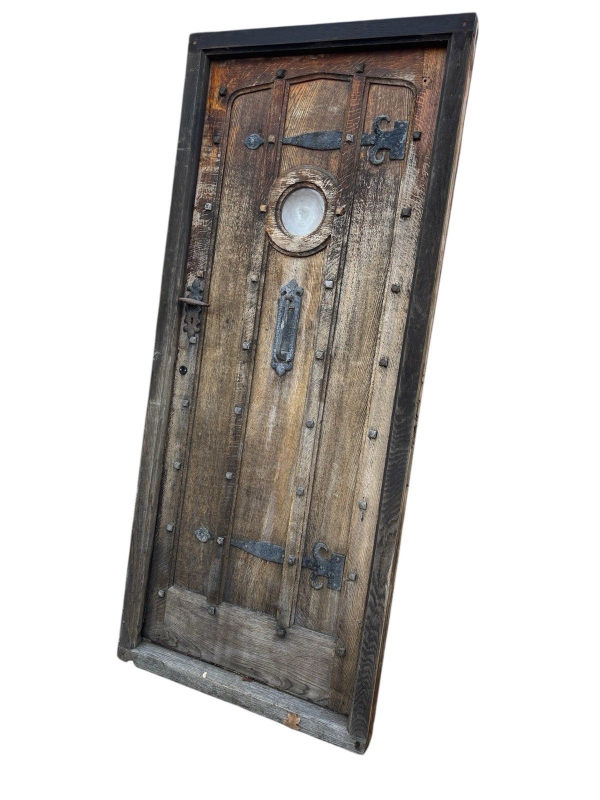 Antique Solid Oak Front Door +Frame Reclaimed Period Heavy Old Rustic Hardwood photo for sale