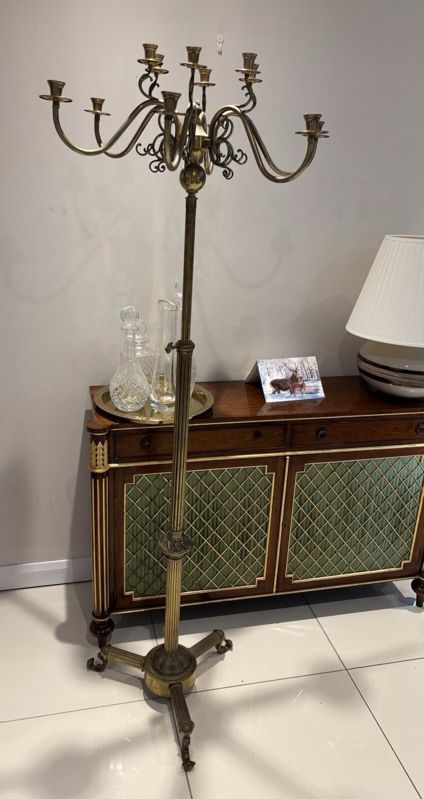Antique 19th Century Regency Brass Candelabra Rare Old 12 Candle Period Light photo furniture
