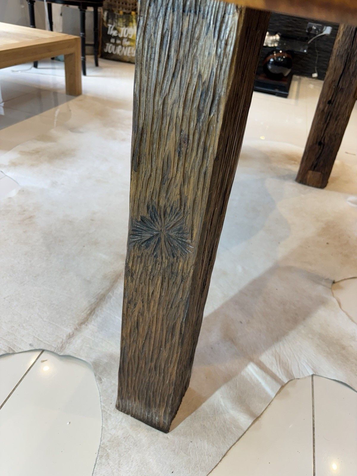 photo for sale Stunning Oak Waney Edged 6 Seater Dining Table Unique Carved Inlaid 16th Century