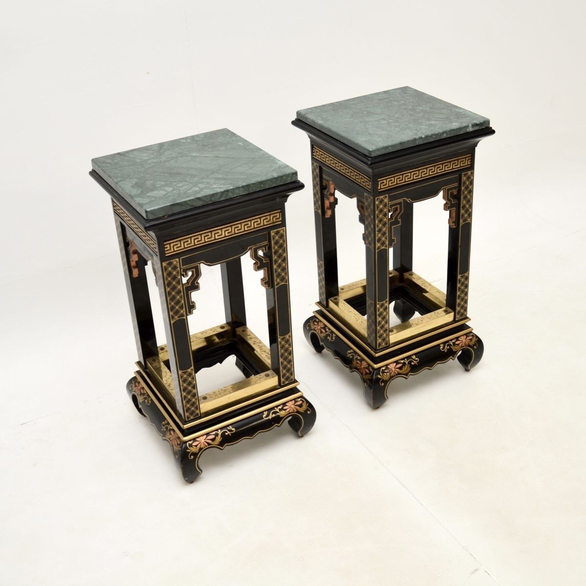 Pair Of Antique Lacquered Chinoiserie Marble Top Side Tables photo 1203.0
