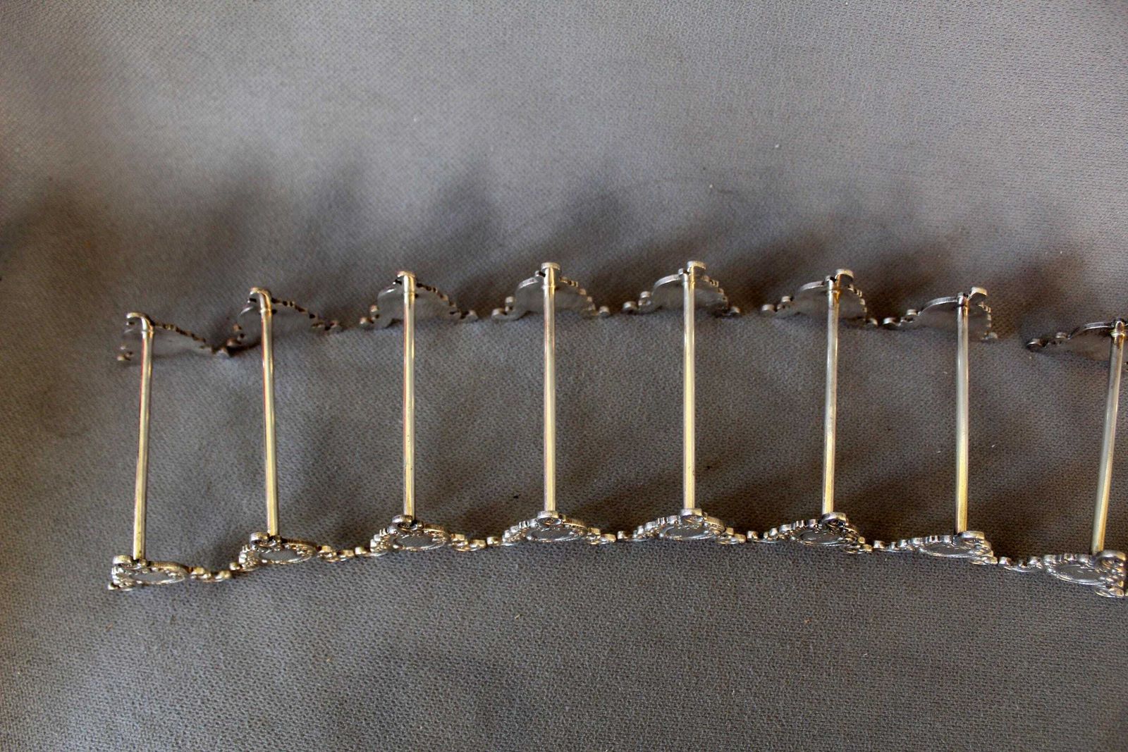 photo for sale Set Of 12 Vintage Silver Plated Metal Knife Rests, Boxed, Derby British, Empire Regence Rococo Style, Metal, Dining, Dinner Table, Chopstick