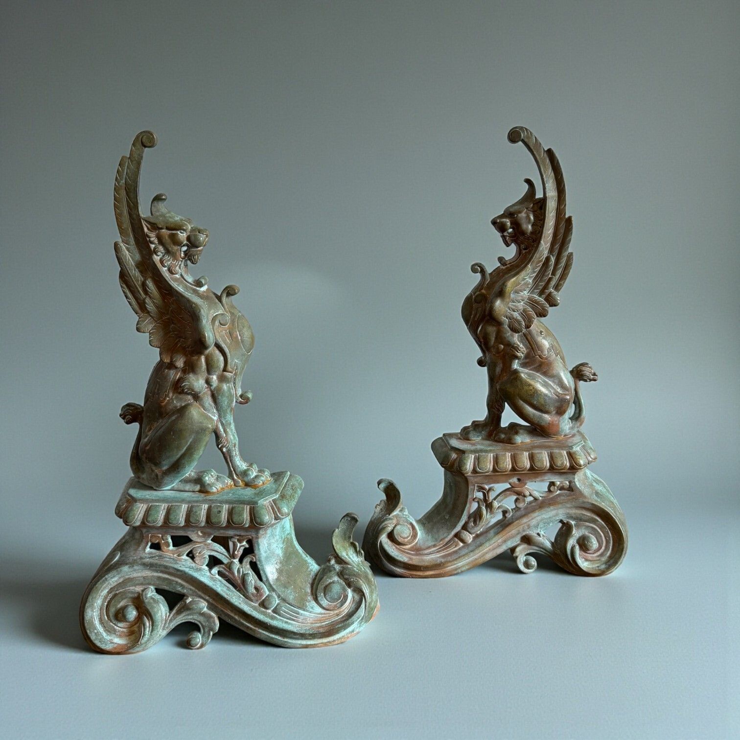 Pair Of 19th Century Griffin Andirons