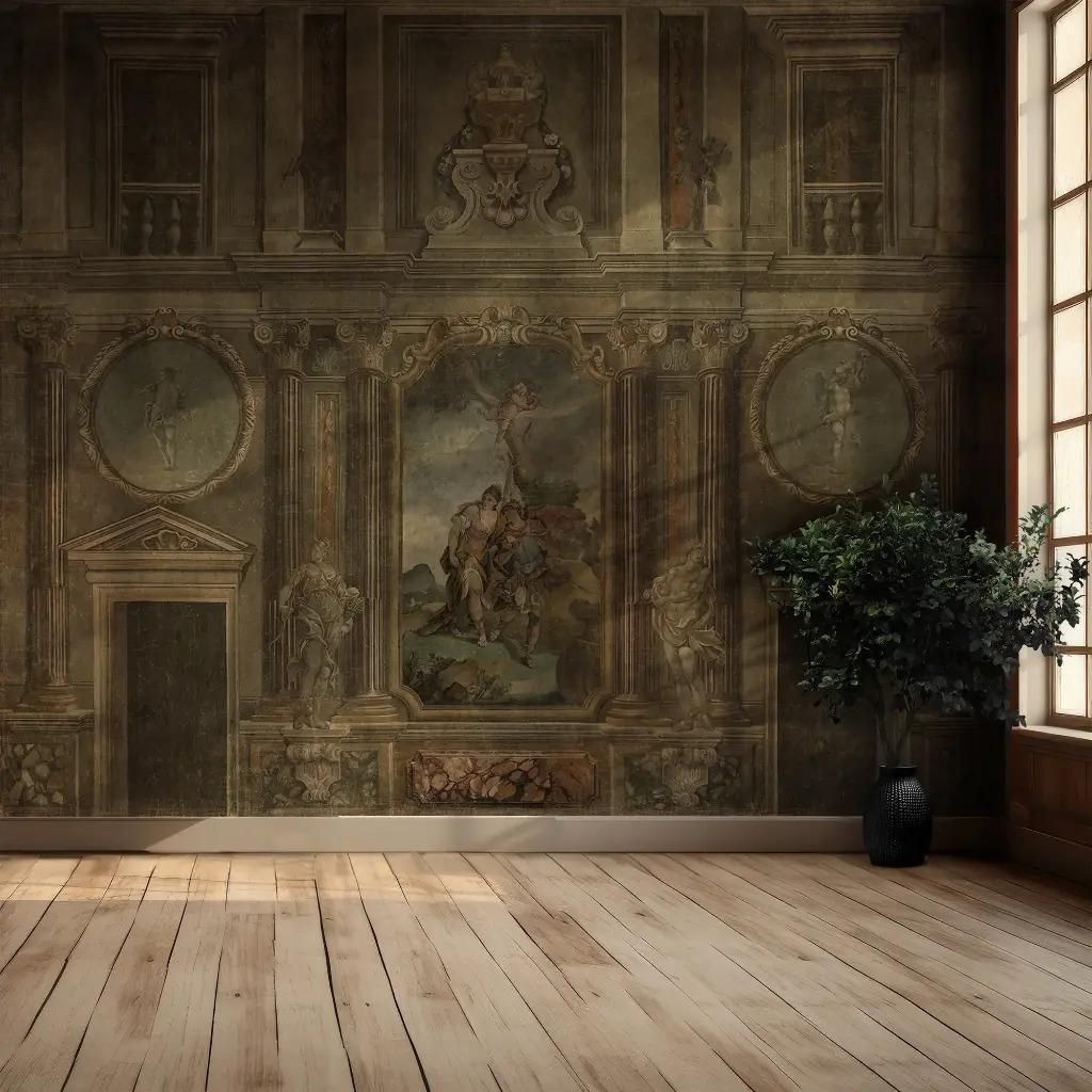 19th Century Antique Style Panoramic Wall Mural On Canvas – Baroque Fresco photo furniture