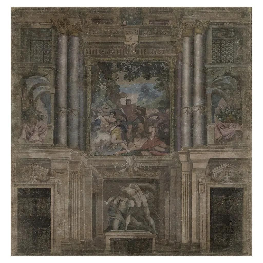 19th Century Antique Style Panoramic Wall Mural On Canvas – Baroque Interior photo for sale