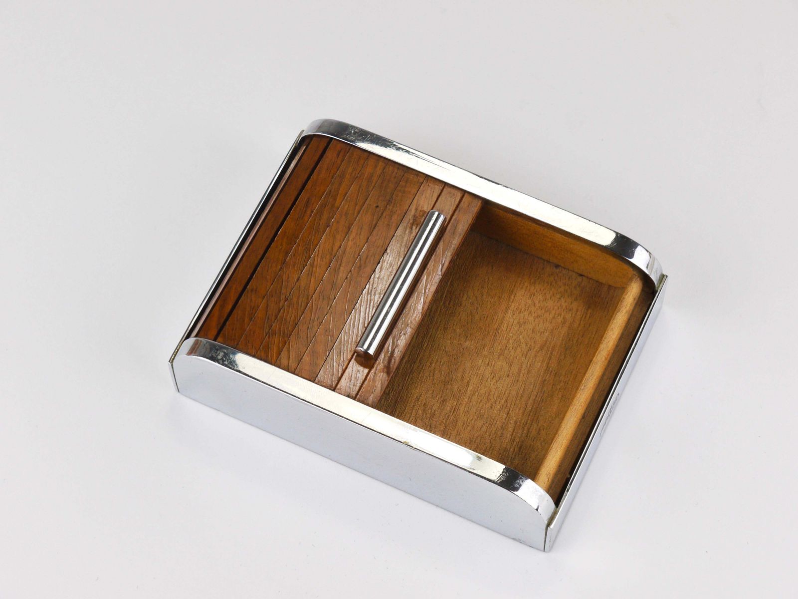 photo vintage 1930s Carl Auböck I Roll Top Storage Box, Cigarette Dispenser, Walnut, Vienna