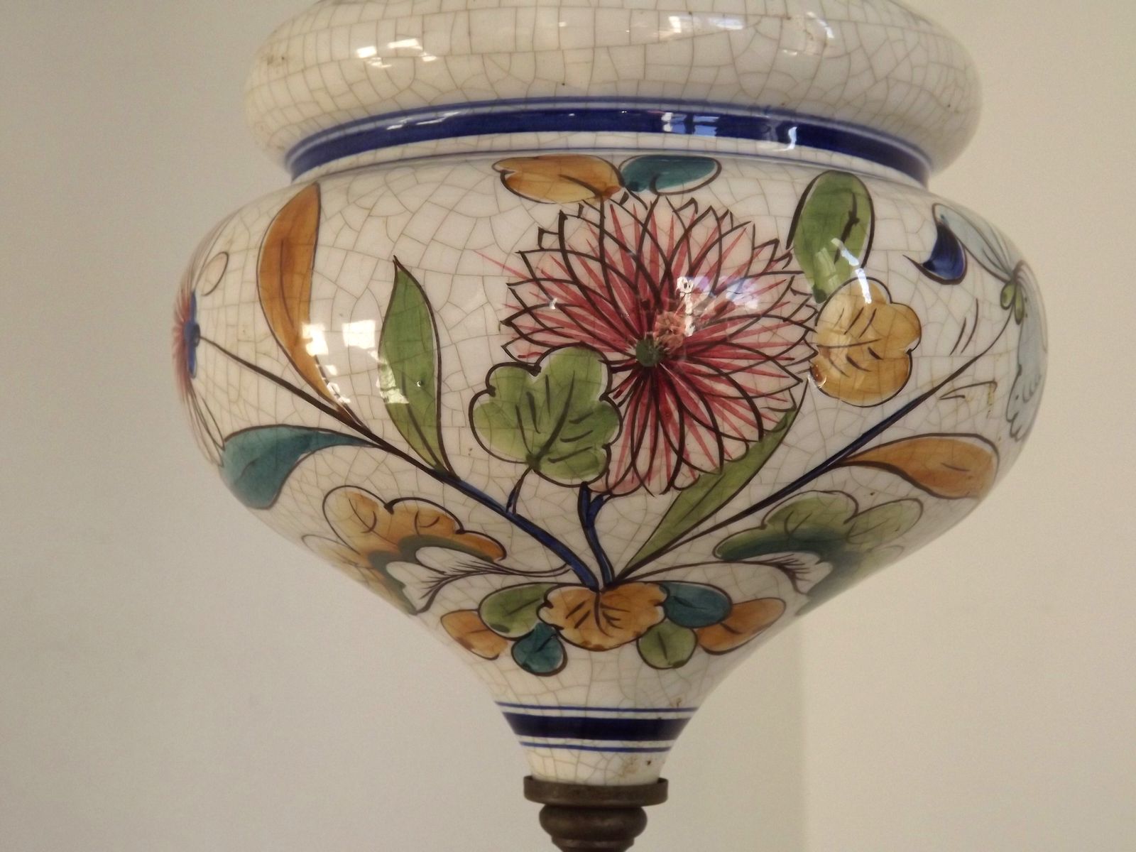 photo buy French Mid Century Country Lantern Light   Floral Finial  White Opaque Glass Shade