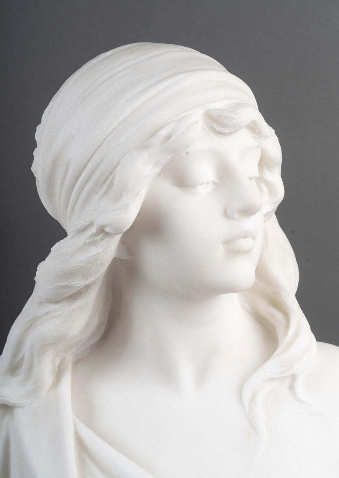 Bust, Sculpture Of A Woman In White Carrara Marble, Circa 1900. photo furniture