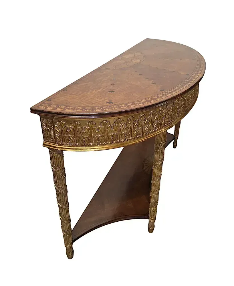 A Very Fine Pair Of Hand Made 20th Century Parcel Gilt And Inlaid Demilune Console Tables photo Furniture