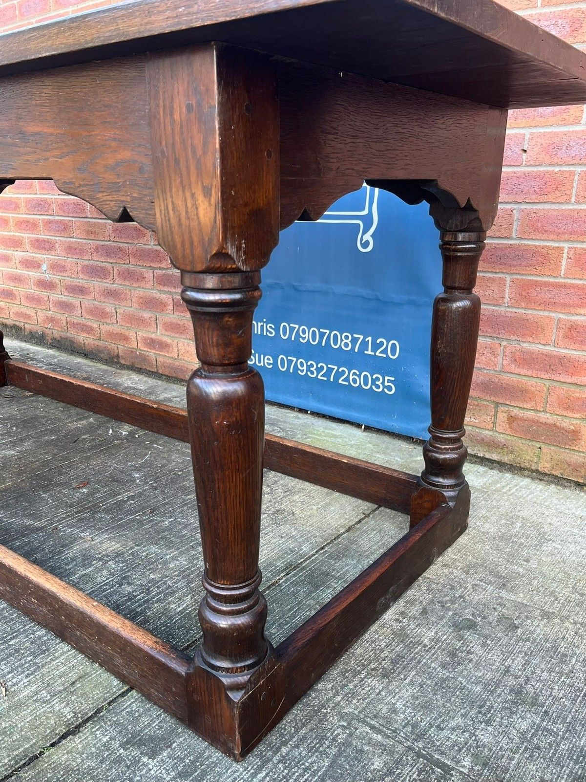 photo for sale Vintage Oak Four Stretcher 7 Foot Monastic Banqueting Refectory Dining Table
