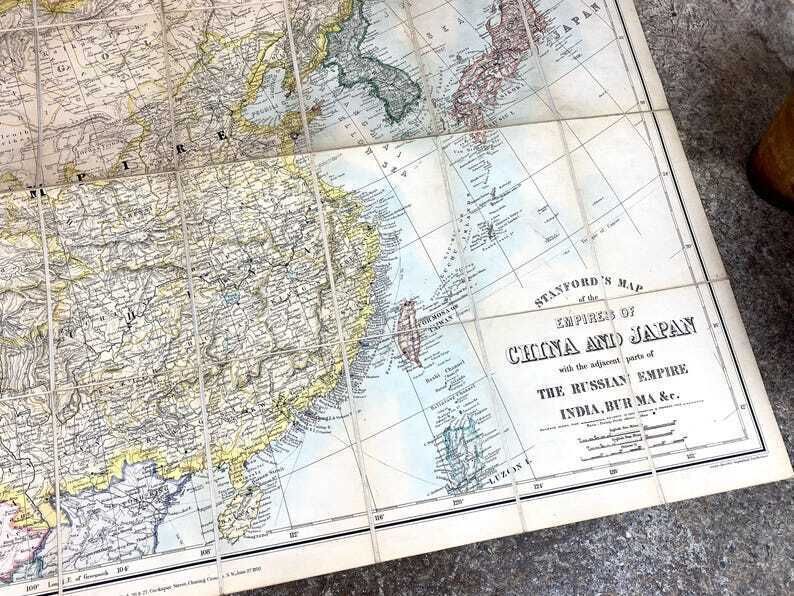 photo buy Antique Stanford's Map Of China & Japan 1900