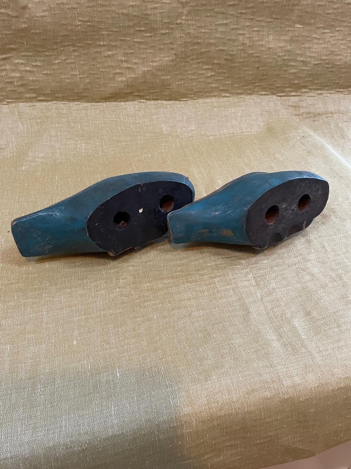 Two Belgian Wooden Decoy Ducks. Early Painted Folk Art Rustic Wood Birds. photo furniture