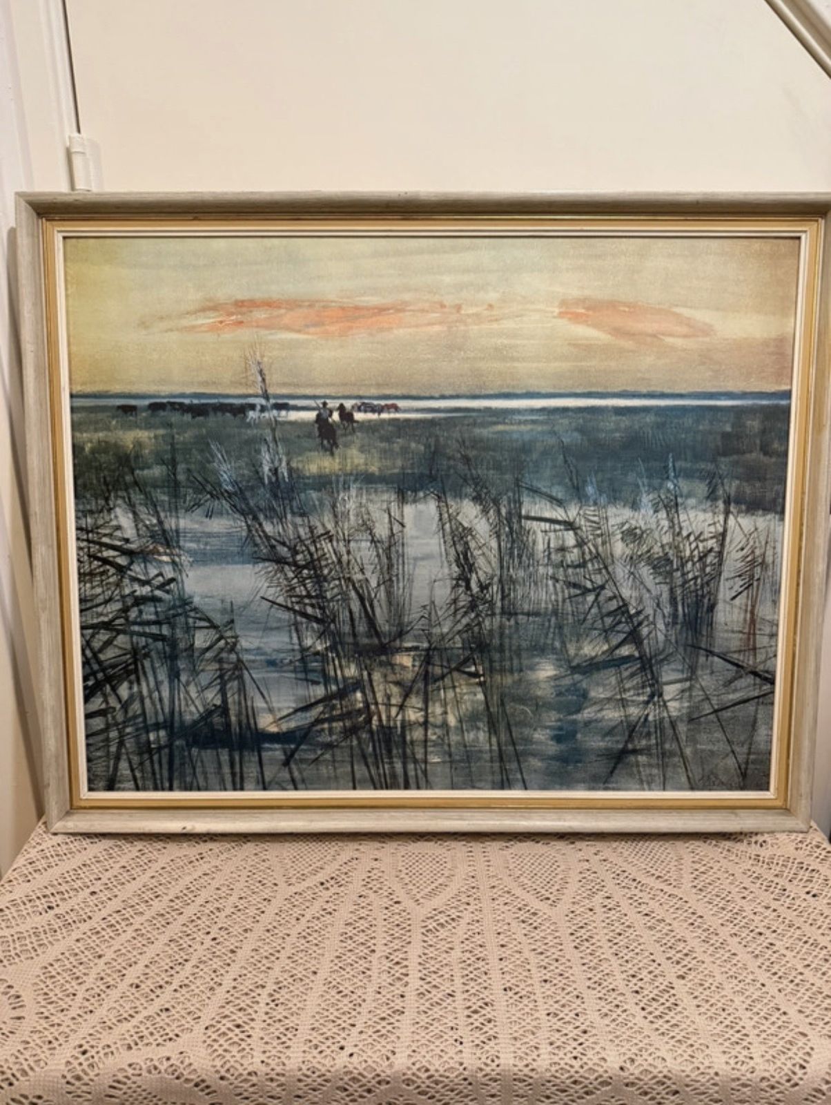 Mid Century Framed Print On Board '' The Round Up'' By J. Valadie. photo 130.0
