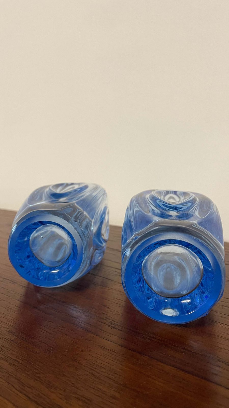 photo for sale Pair Of Mid Century Blue Art Glass Vases By Rudolf Schrötter For Rosice | Czech Glass 1960s