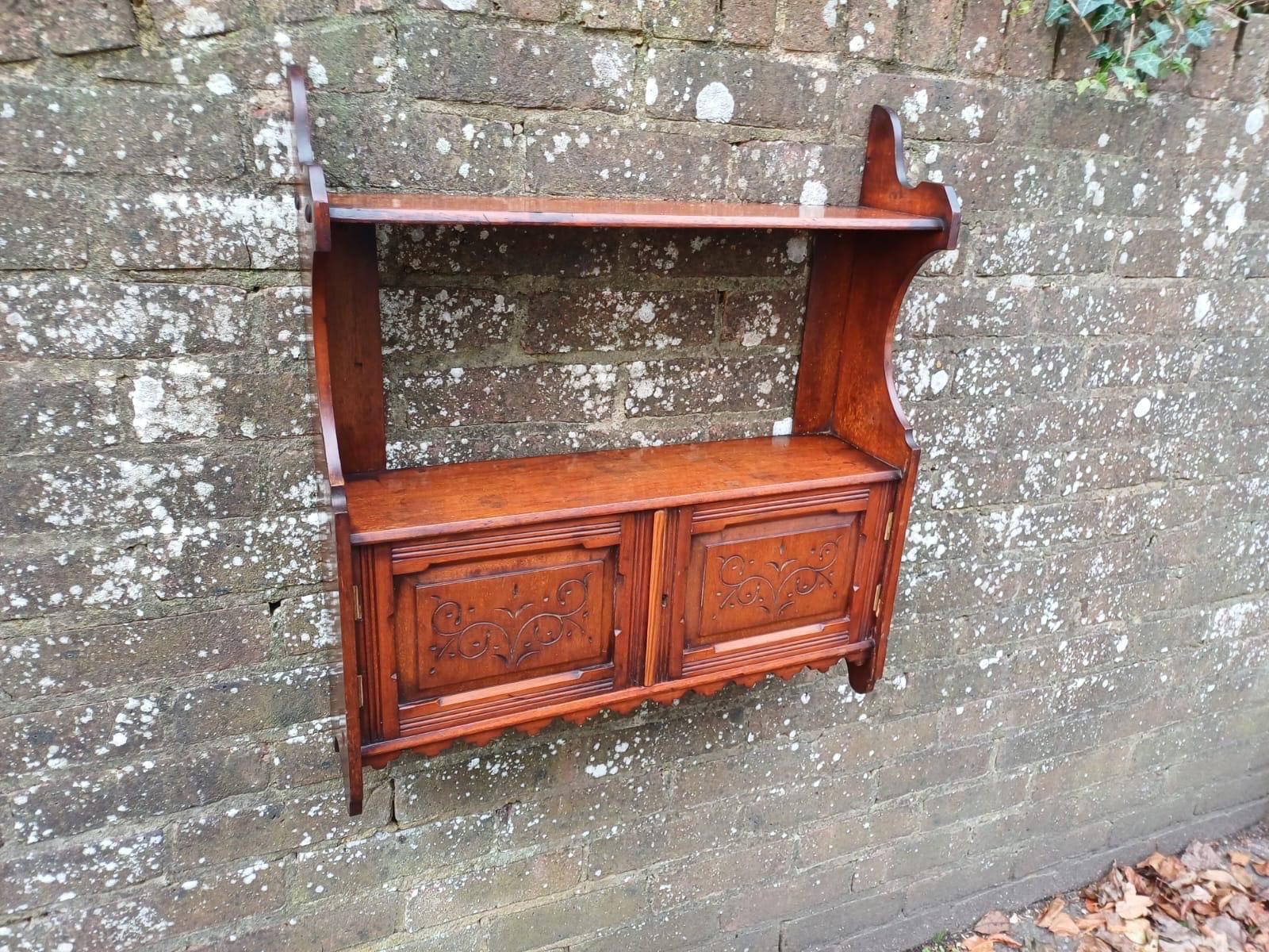 Victorian Mahogany Wall Cabinet With Shelves, Carved Doors, Antique English Furniture photo furniture