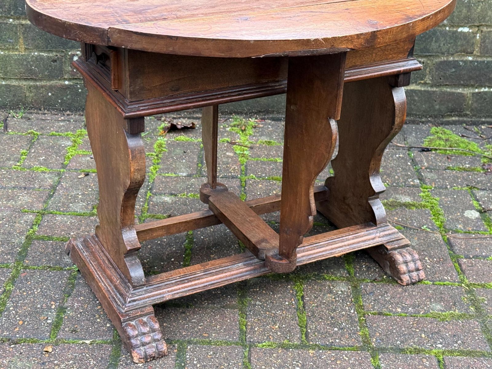 Victorian Walnut Drop Leaf Side Table With Drawer, Gothic Revival Antique Furniture photo for sale