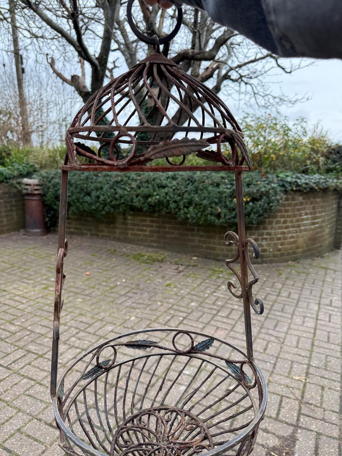 Vintage Wrought Iron Hanging Plant Stand With Basket, Vintage Jardiniere, Hanging Basket, 1970s Garden Decor 2 photo Garden Decor