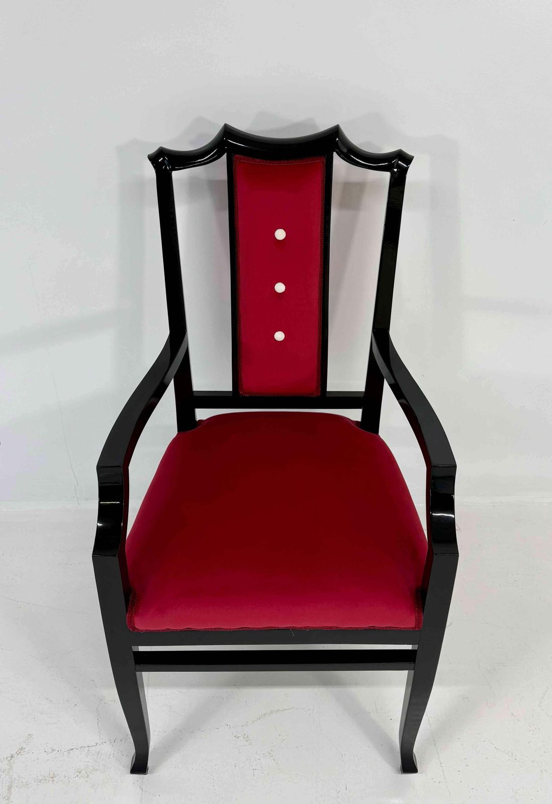 Pair Of Italian Armchairs In Black Lacquered Wood And Red Velvet photo Furniture