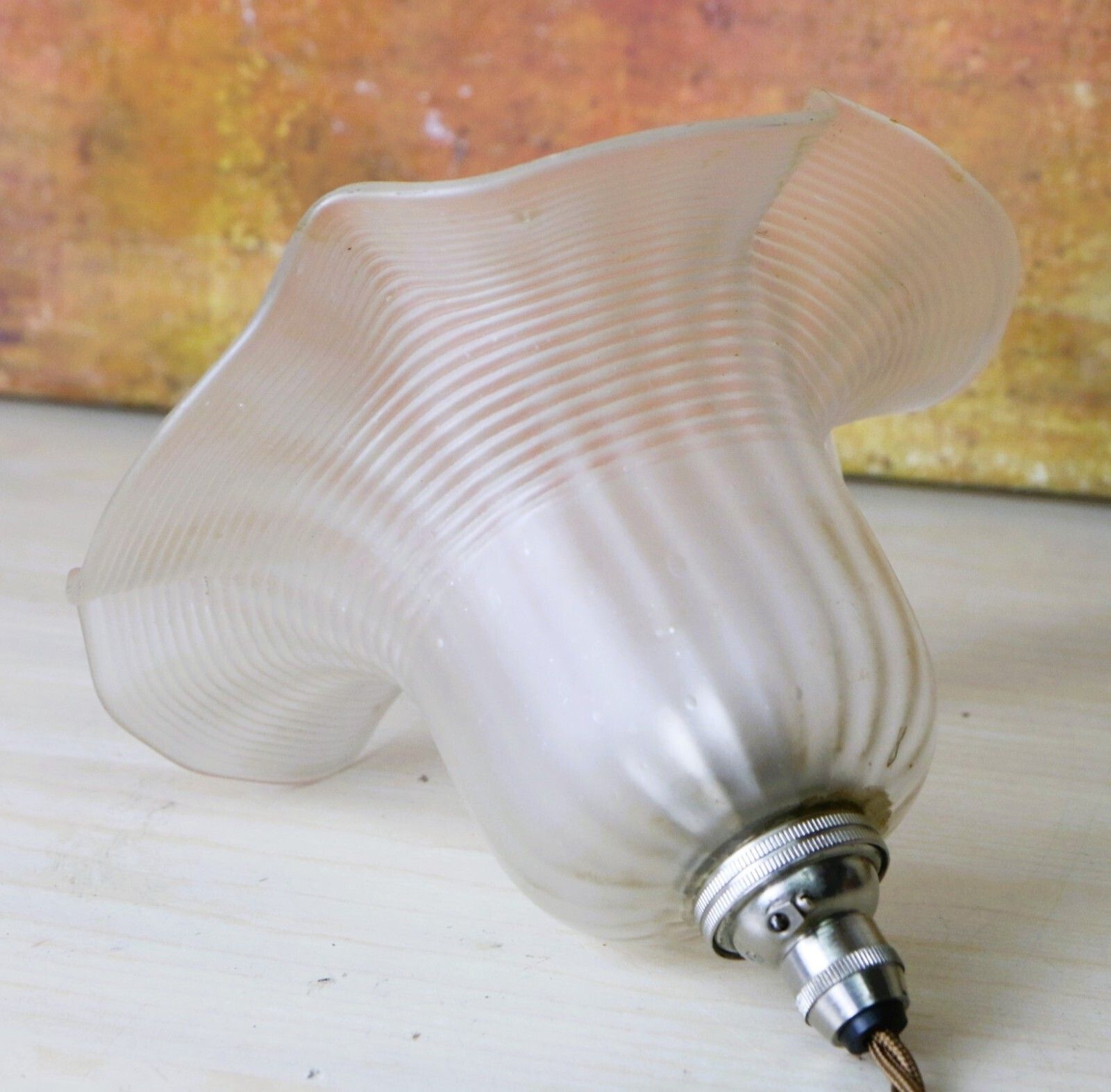 photo furniture Ceiling Light Antique Small Edwardian Frosted Glass Pendant Hand Frilled & Lined