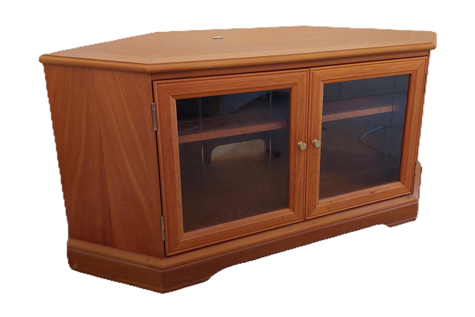 Teak Finish Glass Fonted Corner Cabinet   Late 20th Century