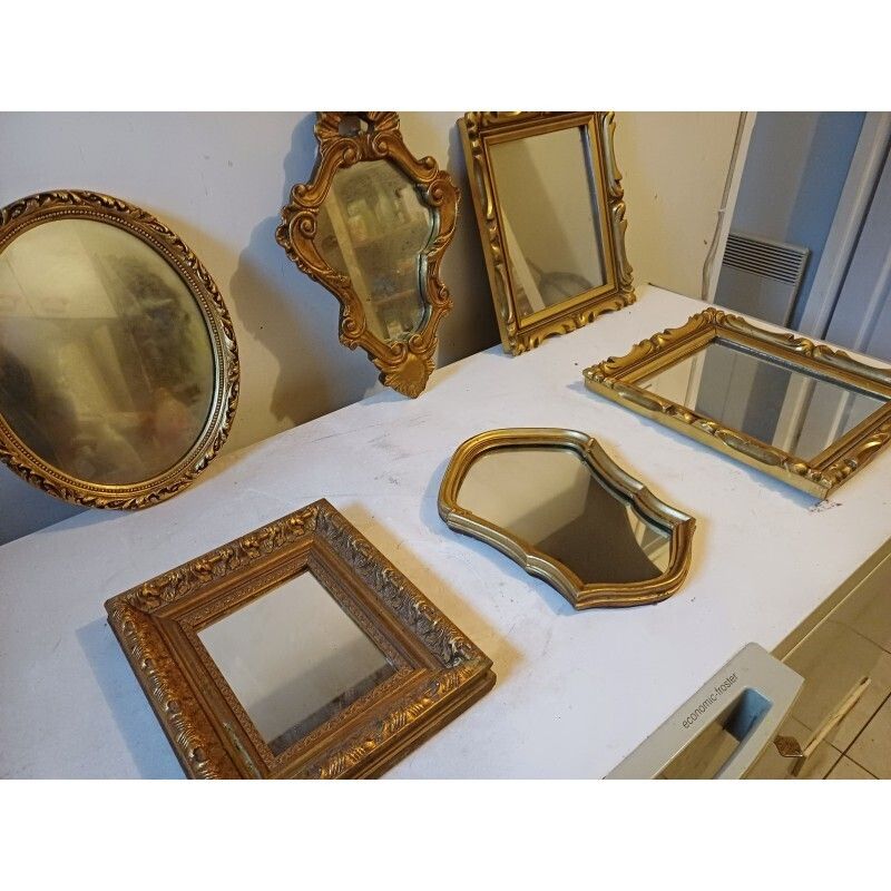 photo furniture Set Of 6 Wooden And Gold Tone Mirrors