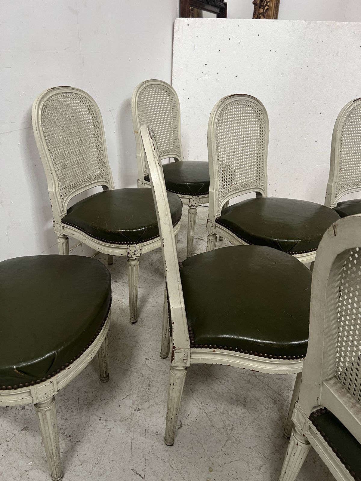 photo vinterior Set Of Seven Louis XVI Style Chairs In Patinated Beech, 20th Century.